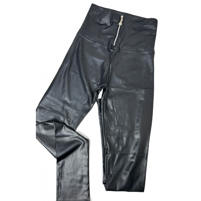 Pantalon Extensible en Similicuir Noir pour Femme