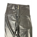 Pantalon Extensible en Similicuir Noir pour Femme