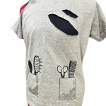 T-shirt gris unisexe à manches courtes avec motif tablier de coiffeur - Brillants argentés