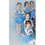 Jupe de Danse Bleu Royal avec reflets à Pois Ceinture Élastique et Doubles Volants - Tenue de Spectacle pour Petites Filles