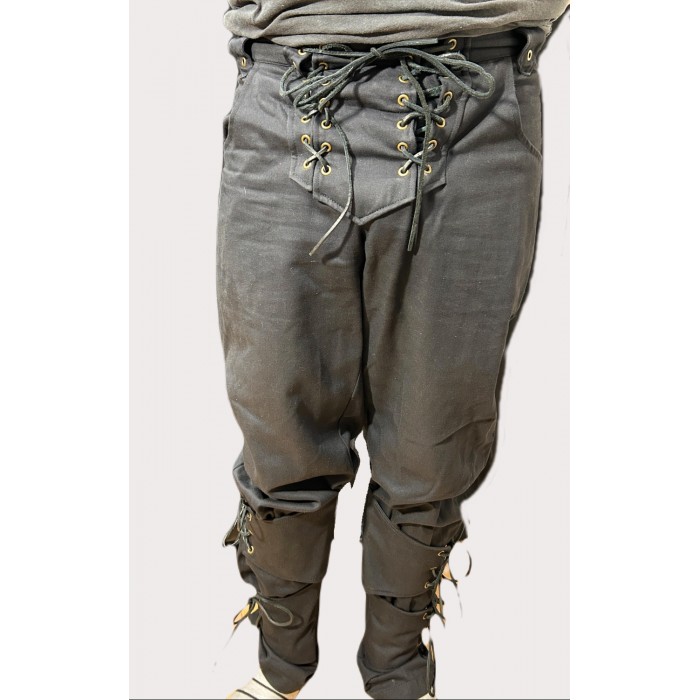 Pantalon Noir de Chevalier homme 34, Lacé en cuir médiéval