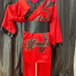 Robe de Geisha en Satin Rouge avec Dessins de Dragon